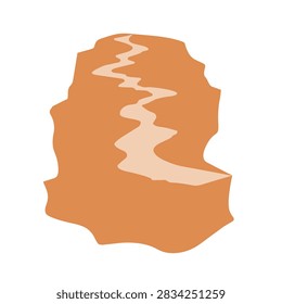 A flat vector illustration of a stylized desert canyon featuring a winding path cutting through the rock formation.