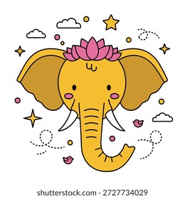 Ilustración vectorial plana de una cabeza de elefante estilizada, frontal y centrada