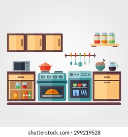 Flat Vector Illustration: Stylized Kitchen Interior