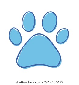 A flat vector illustration of a stylized light blue animal paw print with a dark outline isolated on a white background