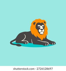 Ilustración vectorial plana de un león estilizado acostado con calma. Diseño moderno minimalista con Formas limpias y colores llamativos, adecuado para la marca, logotipos, carteles, impresiones, Diseño web y proyectos educativos.