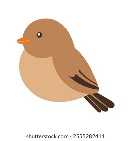 Flat vector illustration of a stylized nightingale with brown body, orange beak, and small wings, minimalistic design, cartoonish style, plain white background