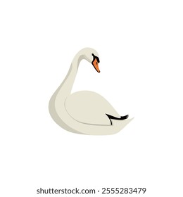 Flat vector illustration of a stylized swan with white body, long neck, and orange beak, minimalistic design, plain white background