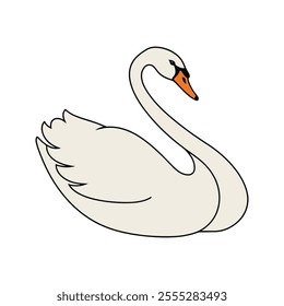 Flat vector illustration of a stylized swan with white body, long neck, and orange beak, minimalistic design, plain white background