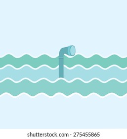 Flat vector illustration of submarine periscope in waves