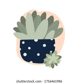 Ilustración vectorial plana con planta suculenta y mancha rosa. Estilo dibujado a mano para saludos de vacaciones, invitaciones, tarjetas, carteles.