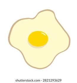 Flat vector illustration of a sunny side up fried egg with a bright yellow yolk and white albumen, outlined, isolated on a white background, for breakfast and cooking concepts