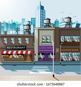 Shopping Street, heller Hintergrund Vektorillustration