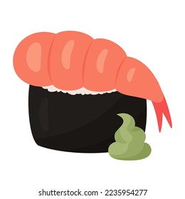 flache Vektorgrafik von Sushi mit Taufe und Wespe