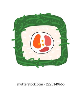 Ilustración vectorial plana de rollos de sushi con algas chuka. Cocina asiática aislada en un fondo blanco.