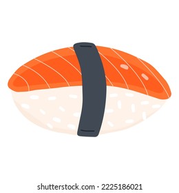 Flat vector illustration of sushi with salmon. Asian food isolated on a white background.