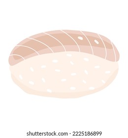 Flat vector illustration of sushi with white fish. Asian food isolated on a white background.