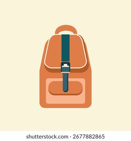Ilustración vectorial plana de una mochila sostenible en colores naranja y verde azulado. Perfecto para la escuela, artículos esenciales para estudiantes, viajes o diseño de estilo de vida ecológico.