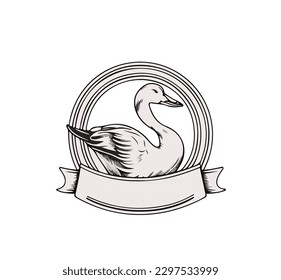 Ilustración vectorial plana de un cisne en perfil para logotipos, insignias o impresión