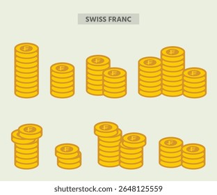 Flache Vektorgrafik von Schweizer Franken Münzstapel in gelb, Finanz-Devisen-Symbol