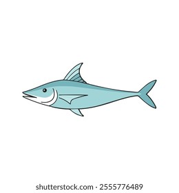 Flat vector illustration of swordfish with sleek pastel blue body, pointed bill, streamlined shape, minimalistic design, modern aesthetic