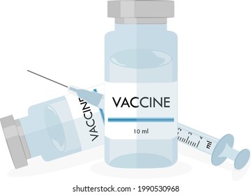 Flat vector illustration of syringe and bottle isolated on white background. Healthcare, hospital and medical concept.