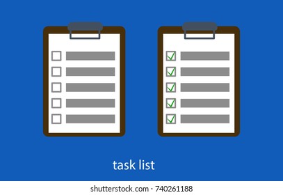 Flat vector illustration Tablet with a list of tasks completed