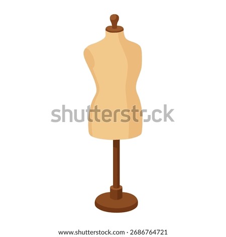 Flat vector illustration of tailor mannequin for sewing, isolated dressmaking dummy in simple cartoon style.