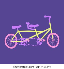 Flat vector illustration of a tandem bike. Rent a family bicycle for a healthy lifestyle.