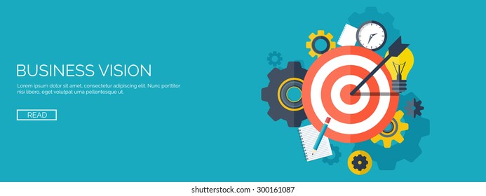 Flat vector illustration. Target, bulb, watch. Business aims. Strategy. 