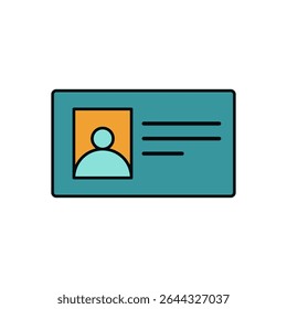 Flat Vector Illustration of a Teal Identification Card Featuring Rounded Corners, a Square Profile Image Placeholder in Orange with a Minimalist Person Icon, and Three Black Text Lines on the Right