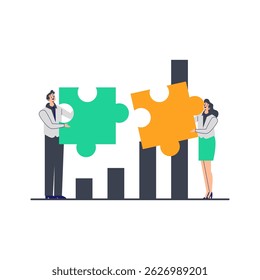 Flat vector illustration of teamwork with people working together. Ideal for illustrating collaboration and team success.