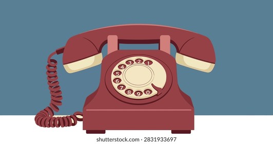 A flat, vector illustration of a telephone in a studio setting with even lighting and neutral mood.