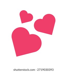 Ilustração vetorial plana de três formas de coração rosa em um fundo branco. Simples símbolo de amor romântico ideal para afeto, tema de namorados, emoção, relacionamento, cartão de saudação, ou design gráfico bonito.