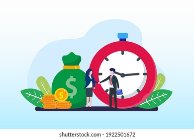 Flat vector illustration Time management, schedule, planner, timeline, timer application, callender, Landing page website template. 