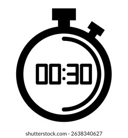 Flat vector illustration of a timer icon with a clean and modern style. Perfect for time management apps, countdown features, and productivity-related projects.