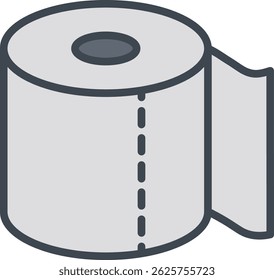 Flat vector illustration of a toilet paper roll with simple dotted line detail, ideal for hygiene, bathroom, or cleaning app interfaces.
