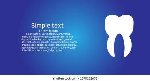 Flat vector illustration of a tooth. Blue gradient background. 