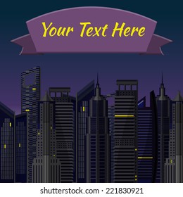 Flat Vector Illustration of Town Design, Website, Background, Digital, Banner. City element Isolated for you Pattern or Map Texture. Night with Light Template metropolis.