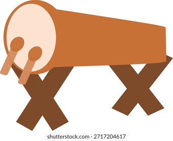 Ilustración vectorial plana de un tambor de bedug tradicional en soporte de madera. Elemento cultural islámico comúnmente utilizado durante los tiempos de oración y eventos religiosos.
