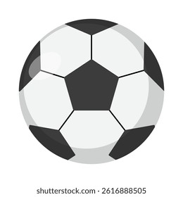 Flat vector illustration of a traditional black and white soccer ball viewed from the top, ideal for sports-related graphics or icons.
