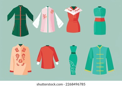 Ilustración vectorial plana de la vestimenta tradicional china