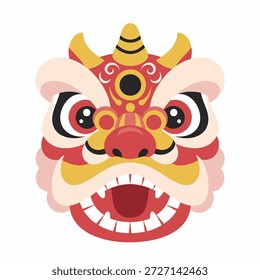 Ilustración vectorial plana de una cabeza de danza tradicional del león chino
