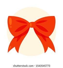 Flat vector illustration of traditional Christmas red bow. Classic holiday decoration.