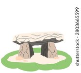 Flat vector illustration of a traditional Korean dolmen, an ancient megalithic stone monument, isolated on a white background. Suitable for history, archaeology, culture, education, and heritage themed designs.