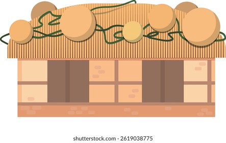 Flat vector illustration of a traditional Korean thatched house with straw roof, perfect for cultural, rural, and heritage themed designs.