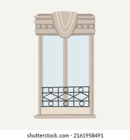Flat vector illustration with traditional Paris window. Postcard from France. Architecture elements clipart.