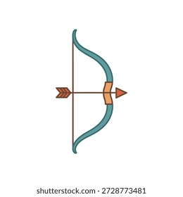 Flat vector illustration of a traditional recurve bow with a nocked arrow. Perfect icon for archery sport, hunting, target practice, or Sagittarius zodiac themes.