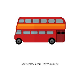 Flat vector illustration of a traditional red British double-decker bus, isolated on white.