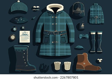 Flat vector illustration of traditional Scottish clothing