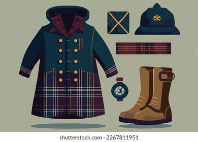 Ilustración vectorial plana de la vestimenta escocesa tradicional