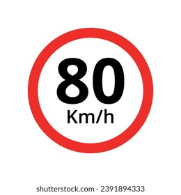 Ilustración vectorial plana de señales de tráfico, límite de velocidad de 80 kilómetros por hora.
