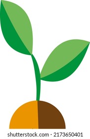 Flat vector illustration with transparent background of a sprout of a plant, germination of a seed. Ecology symbol.