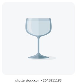 Ilustración vectorial plana de vidrio transparente de la copa de agua. Diseño elegante de la bebida aislado en el fondo blanco. Perfecto para proyectos gráficos de restaurantes, bares, vinos y bebidas.