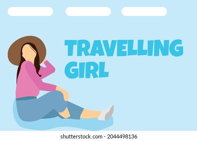 Flat Vector Illustration Travaling Girl . Vector flat style illustration  flat design style set of isolated characters on white background. Cartoon women